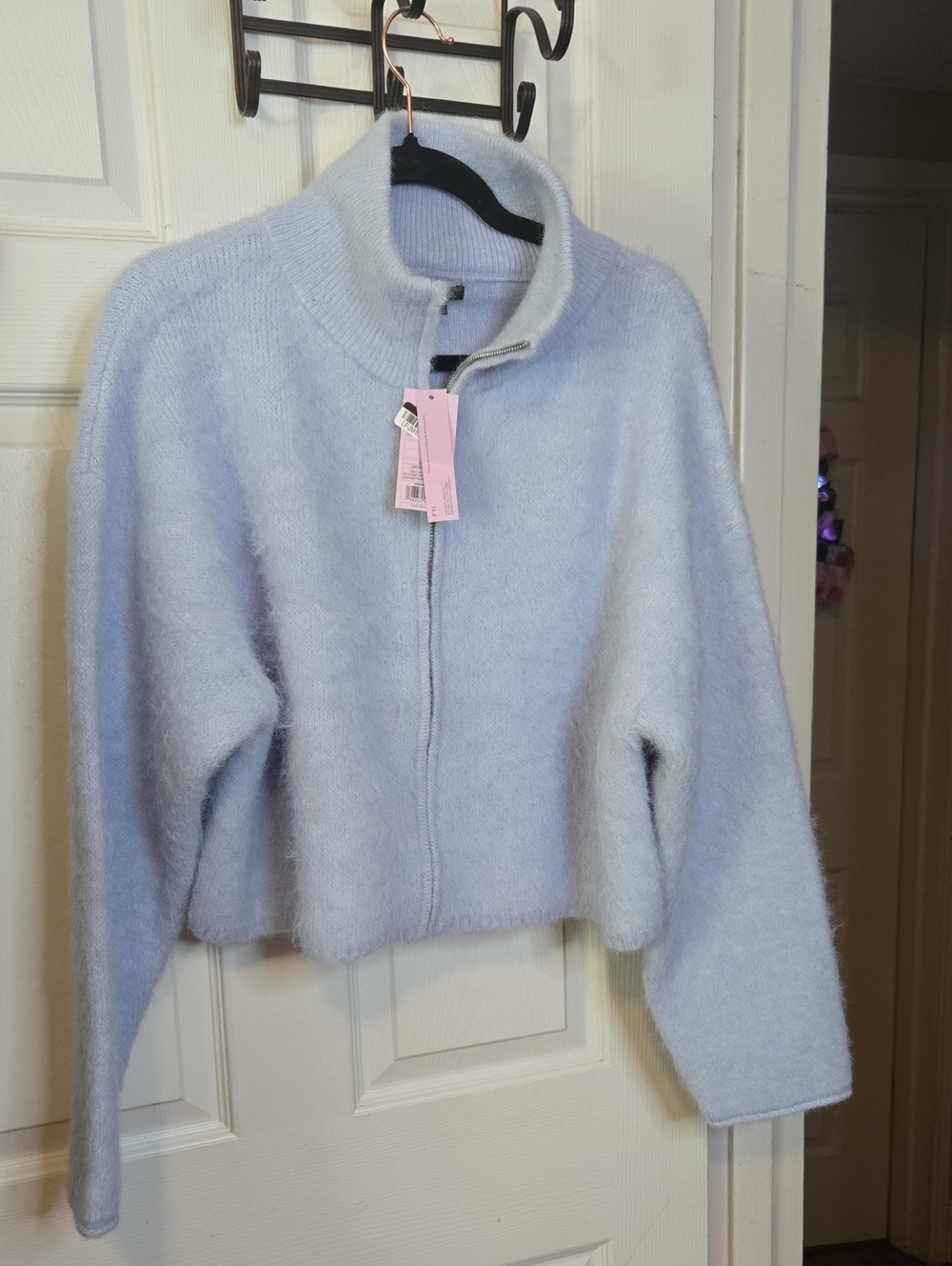 Light Blue Zip-Front Cozy Women's Sweater